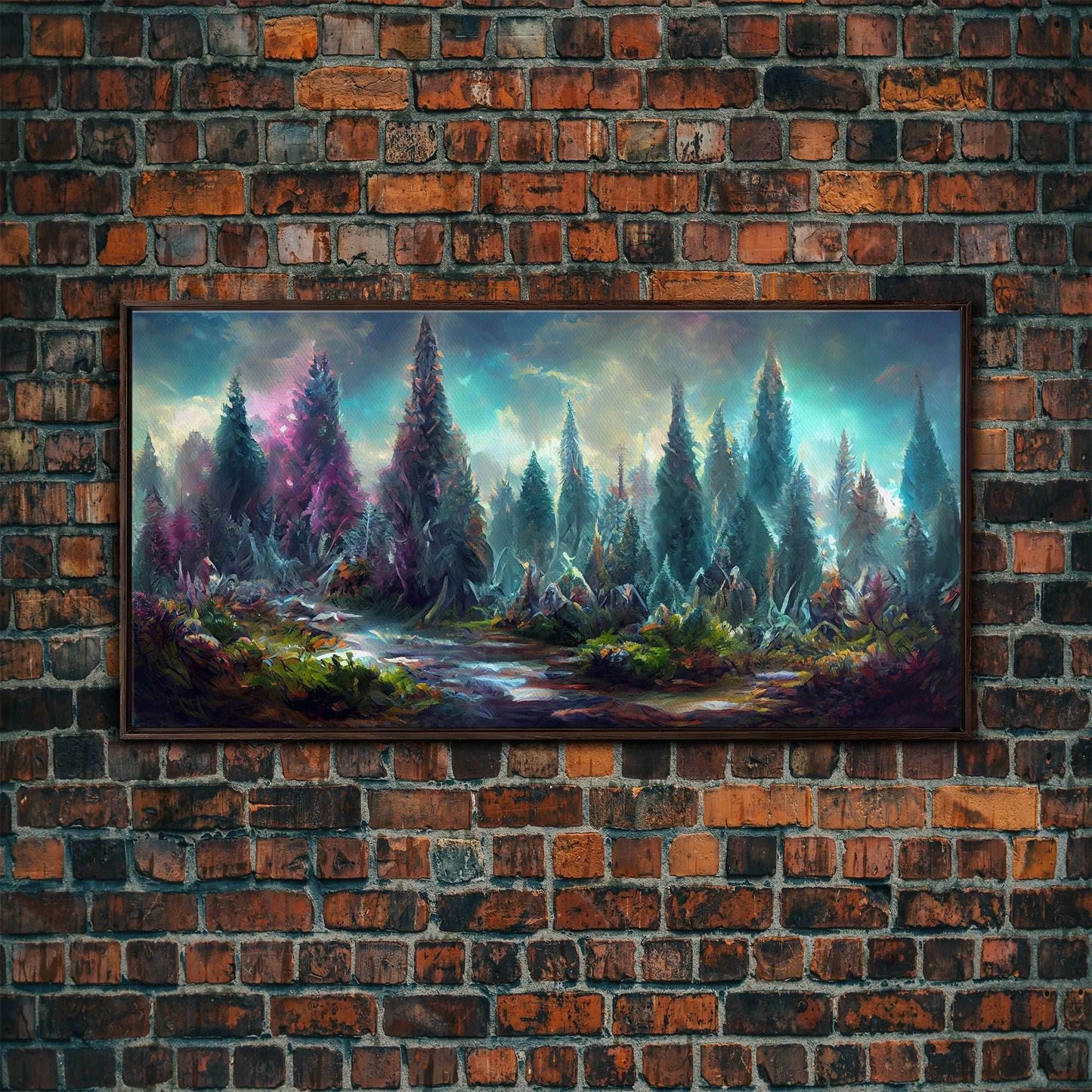 Trippy wall art canvas print, psychedelic wall art, Panoramic nature landscape wall art, fantasy art - 10x20 Inches / Walnut Frame