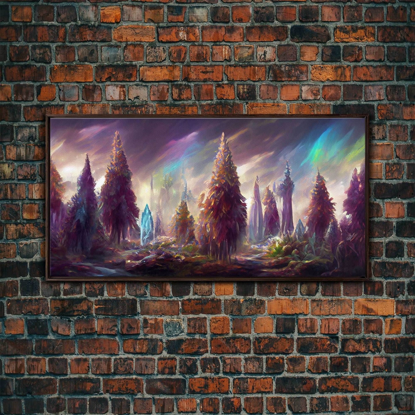 Psychedelic wall art canvas print, trippy wall art, Panoramic nature landscape wall art, fantasy art - 10x20 Inches / Walnut Frame