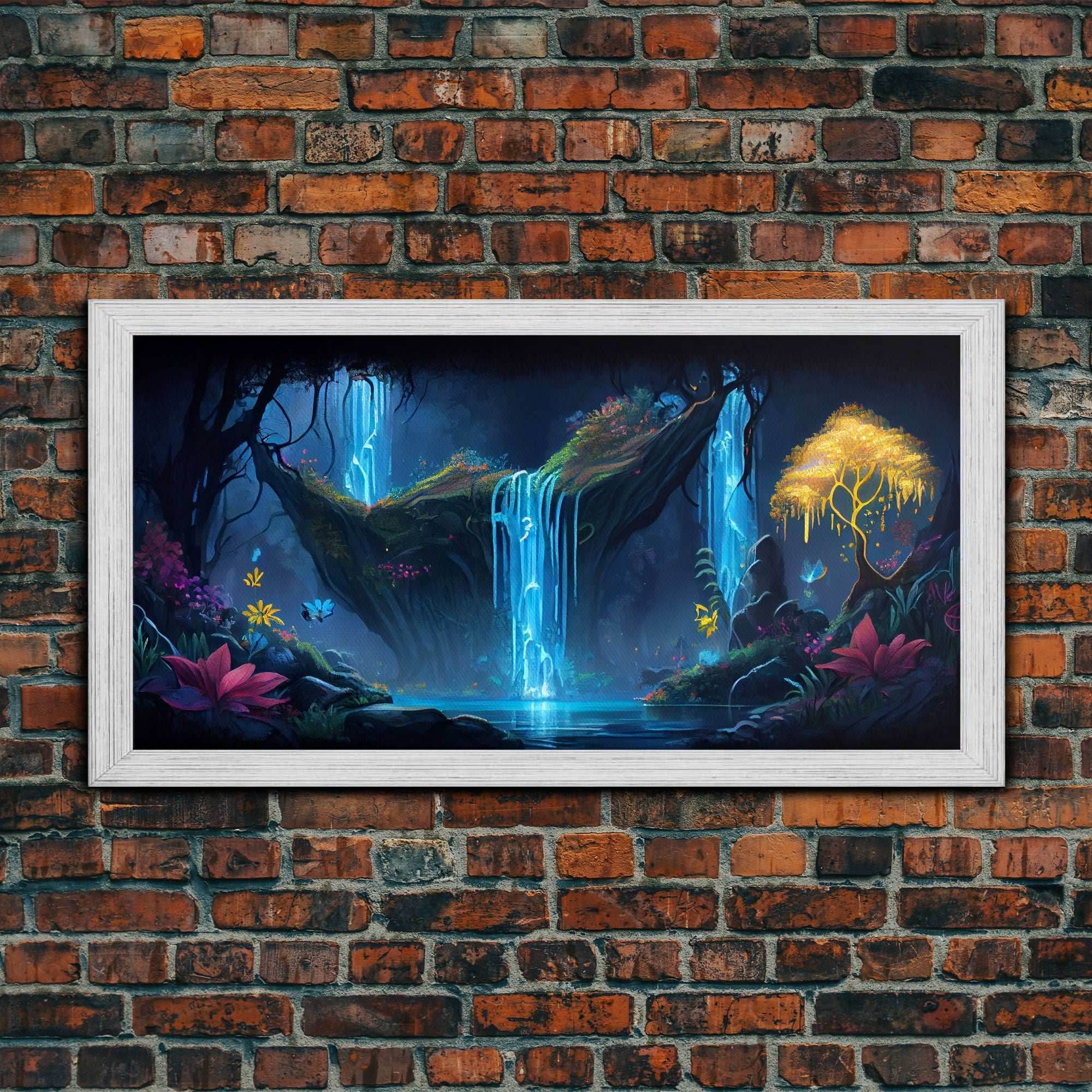 Enchanted Forest Painting, Fantasy Art, Fairy House, Fantasy, Woodland Decor, Woods, Forest, Fairy Forest - 10x20 Inches / Gold Frame