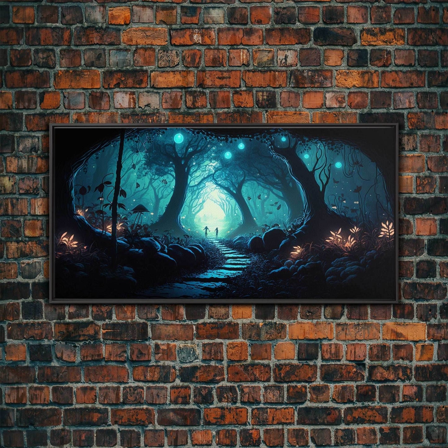 Beautiful Fantasy Art, Framed Canvas Print, Moonlit Forest Floor Fantasy Concept Art - 10x20 Inches / Black Frame