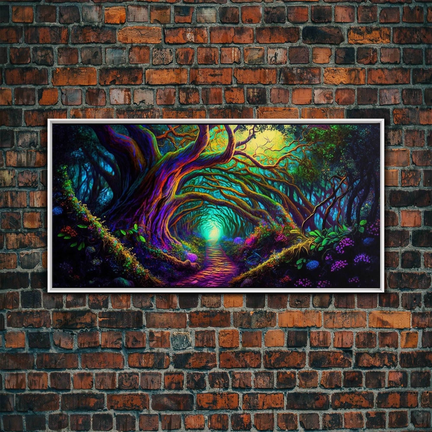 Fantasy wall art, canvas print, magical forest, fantasy landscape art, ready to hang wall art, magical glowing forest fantasy art - 10x20 Inches / White Frame
