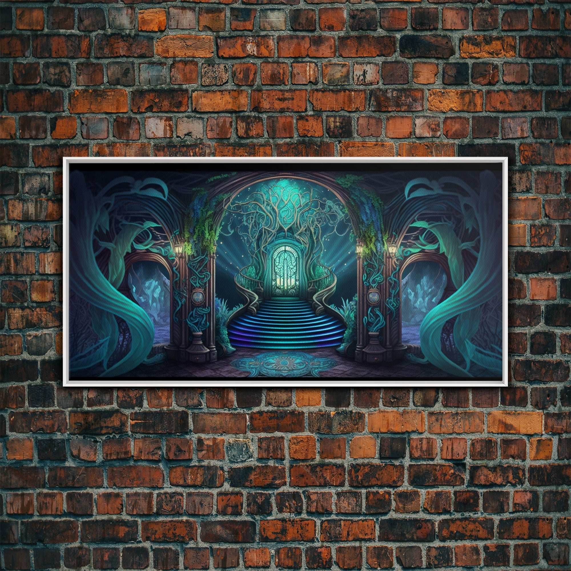 Fantasy wall art, canvas print, magical forest, fantasy landscape art, ready to hang wall art - 10x20 Inches / White Frame