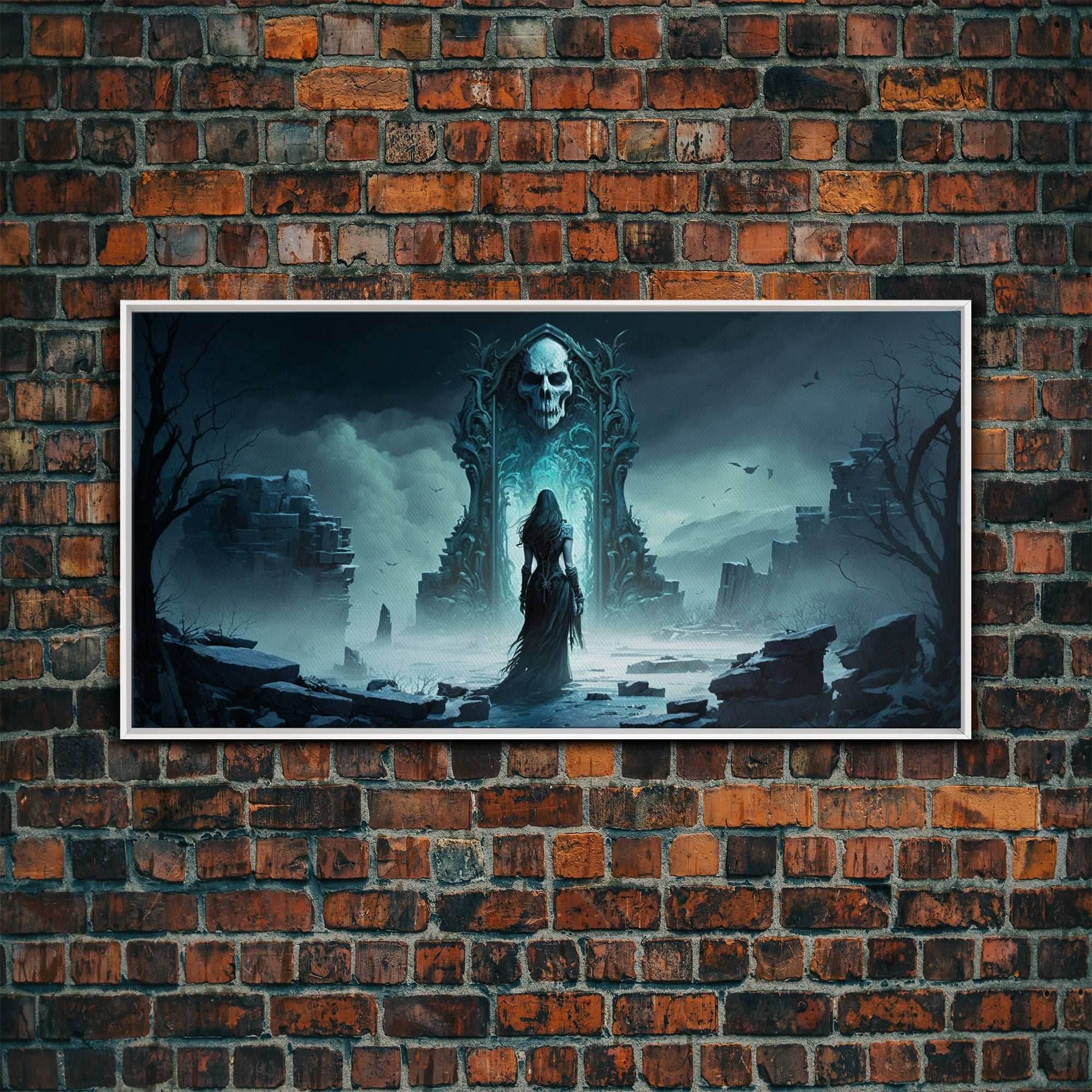 Doorway to Niflheim, Land of Mist and the Dead, Norse Mythology Fantasy Art, Framed Canvas Print, Fantasy Decor - 10x20 Inches / White Frame