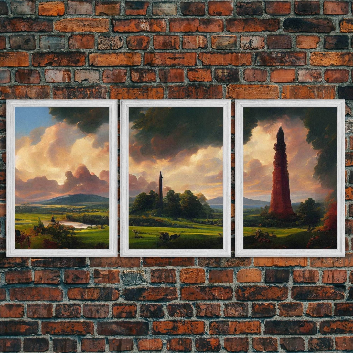 The Dark Tower, 3 Piece Panoramic Art, High Fantasy Concept Art, 3 Piece Wall Art, Ready To Hang Canvas Print - 8x12 In. - 3 Pieces / Gold Frame