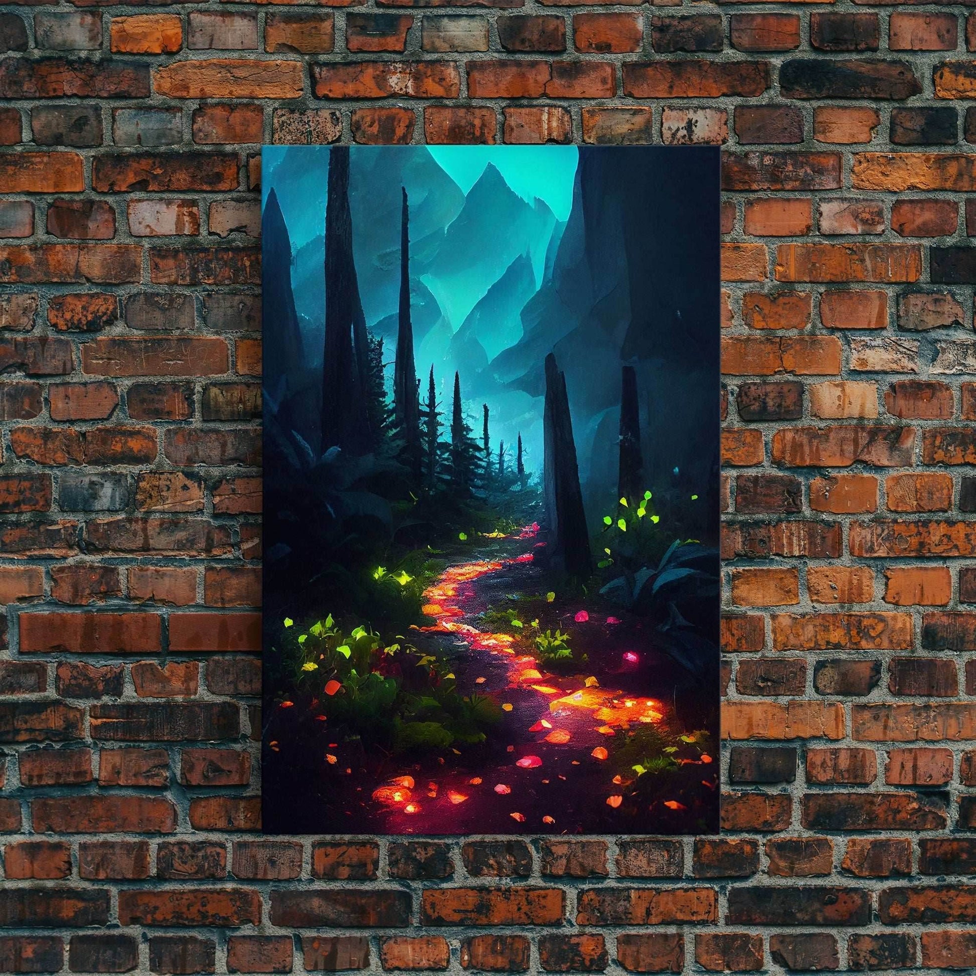 Luminescent magical forest canvas print, glowing trail though the trees, fantasy art - 8x12 Inches / Gallery Wrap Canvas - Ready To Hang
