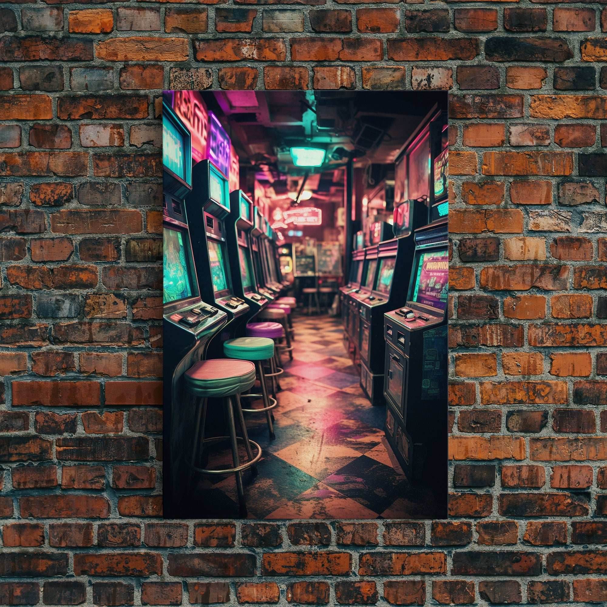An Abandoned Game Room, Framed Canvas Print, Vaporwave Photography Fine Art Print, Aesthetic Decor, Colorful Art, Arcade Room Art - 8x12 Inches / Gallery Wrap Canvas - Ready To Hang