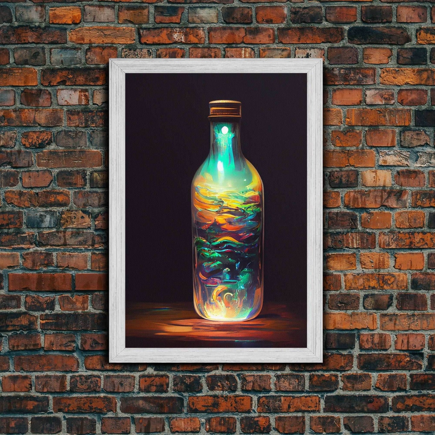 Miniature world in a bottle poster print, high fantasy wall art, magical wall art - 8x12 Inches / Gold Frame