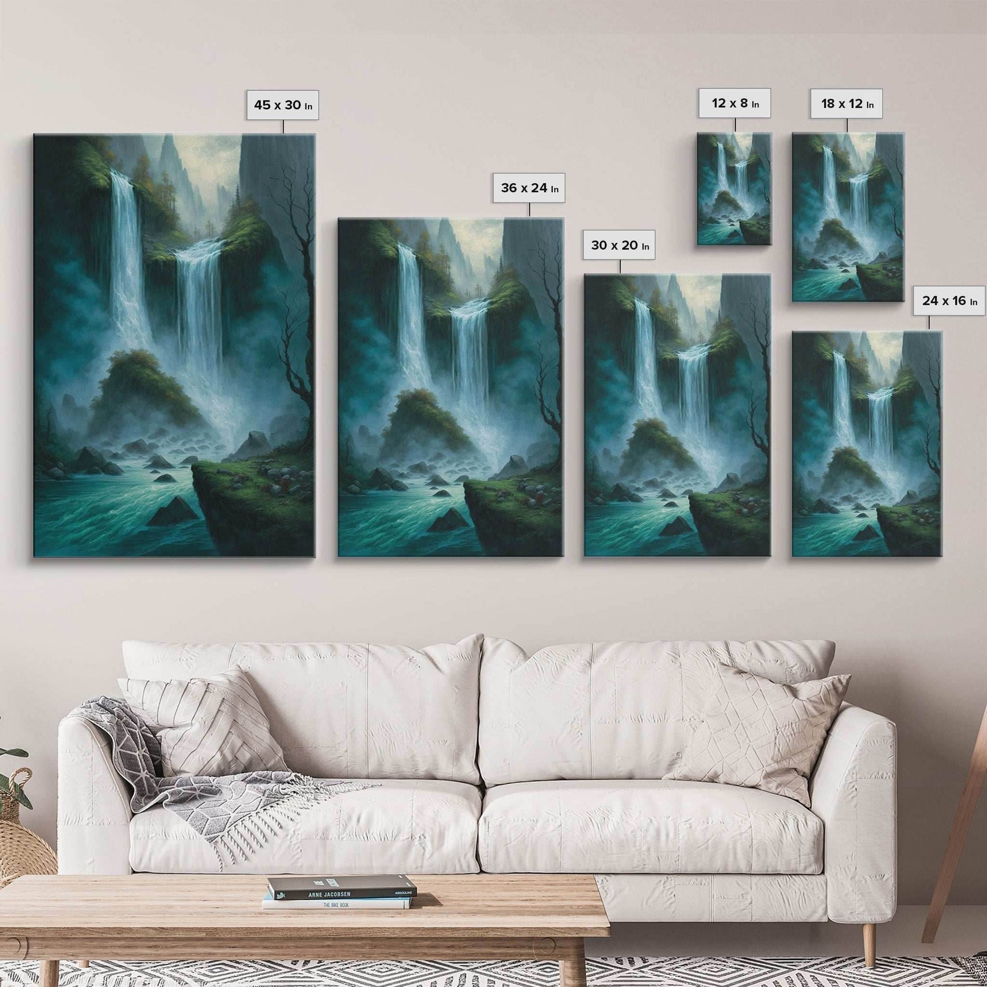 Fantasy Waterfall Oil Painting Canvas Print, Framed Canvas Art, Living Room Wall Decoration - 8x12 Inches / Gallery Wrap Canvas - Ready To Hang