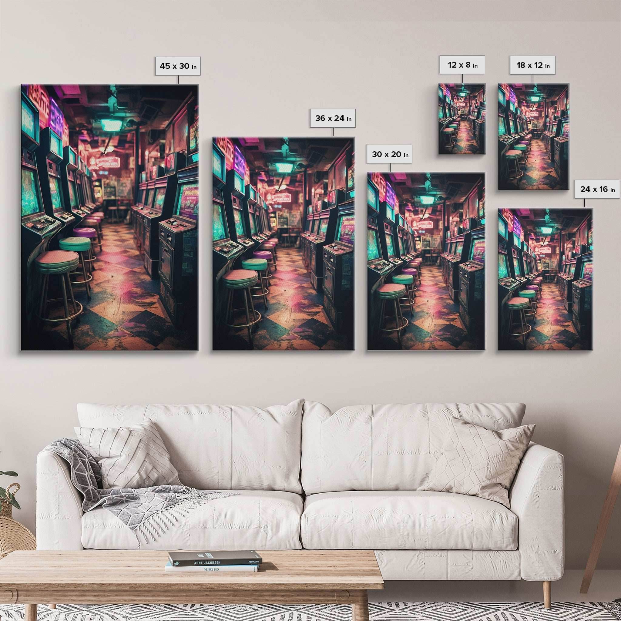 An Abandoned Game Room, Framed Canvas Print, Vaporwave Photography Fine Art Print, Aesthetic Decor, Colorful Art, Arcade Room Art - 8x12 Inches / Gallery Wrap Canvas - Ready To Hang