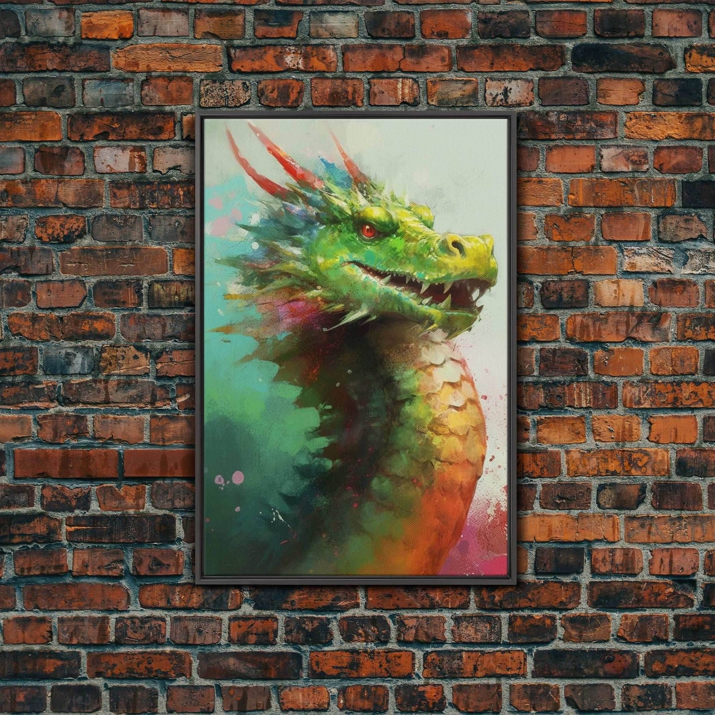 Framed Dragon Print, Watercolor Painting Of A Beautiful Dragon, Canvas Print, Canvas Art, Fantasy Decor - 8x12 Inches / Black Frame
