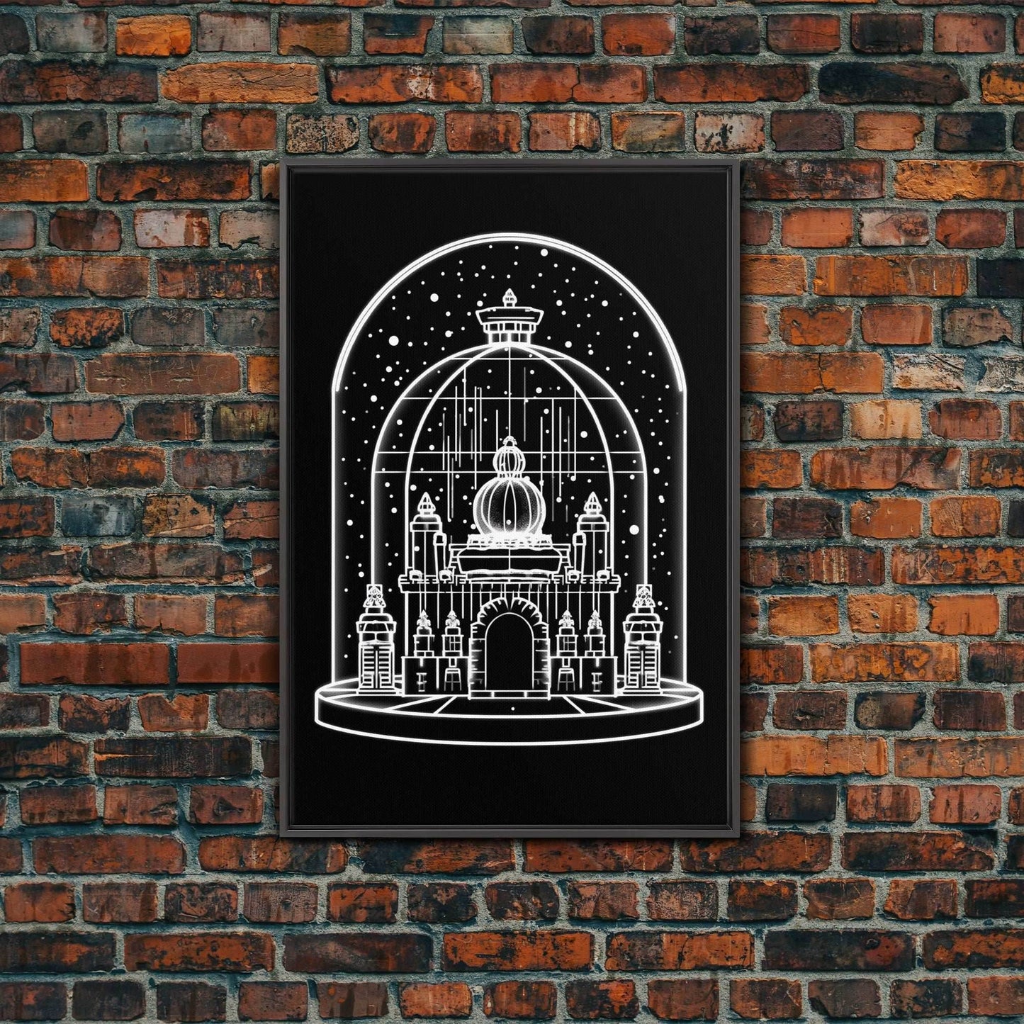 White Temple Wall Art, Snow Art Print, Fantasy Art, Line Art, Minimalist Print, Wall Decor, Canvas Print, Wall Art, Framed Canvas - 8x12 Inches / Black Frame