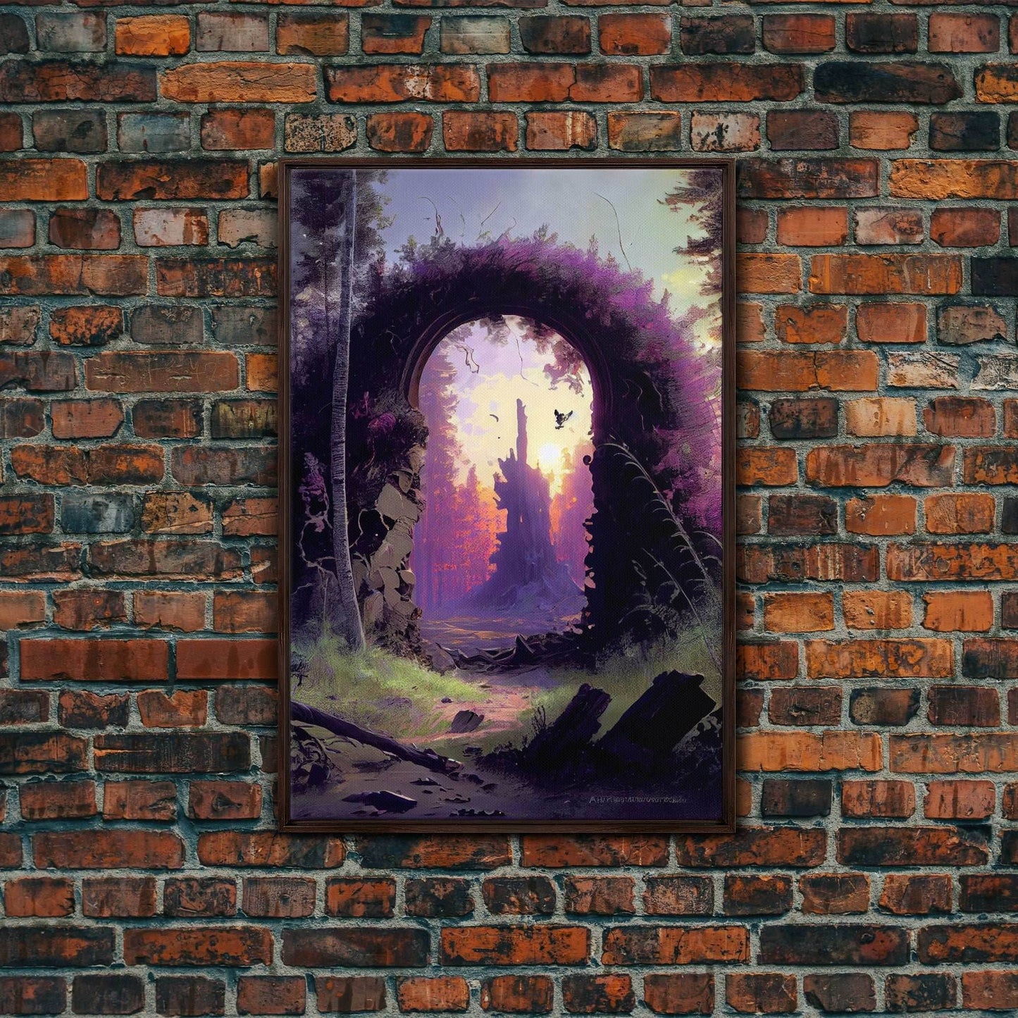 Gateway to another world, the purple realm, fine art poster print, fantasy decor - 8x12 Inches / Walnut Frame