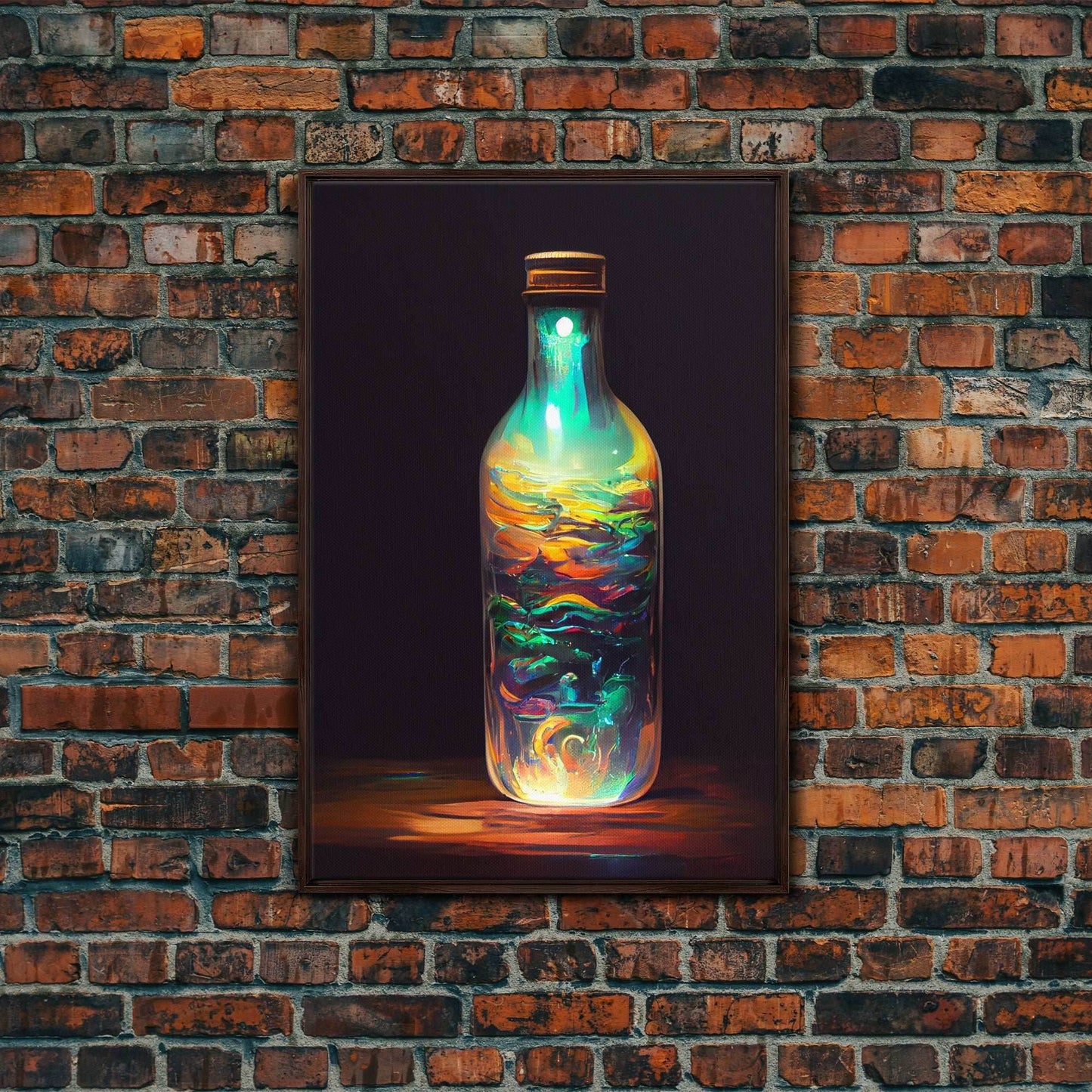 Miniature world in a bottle canvas print, high fantasy wall art, magical wall art, ready to hang wall art - 8x12 Inches / Walnut Frame