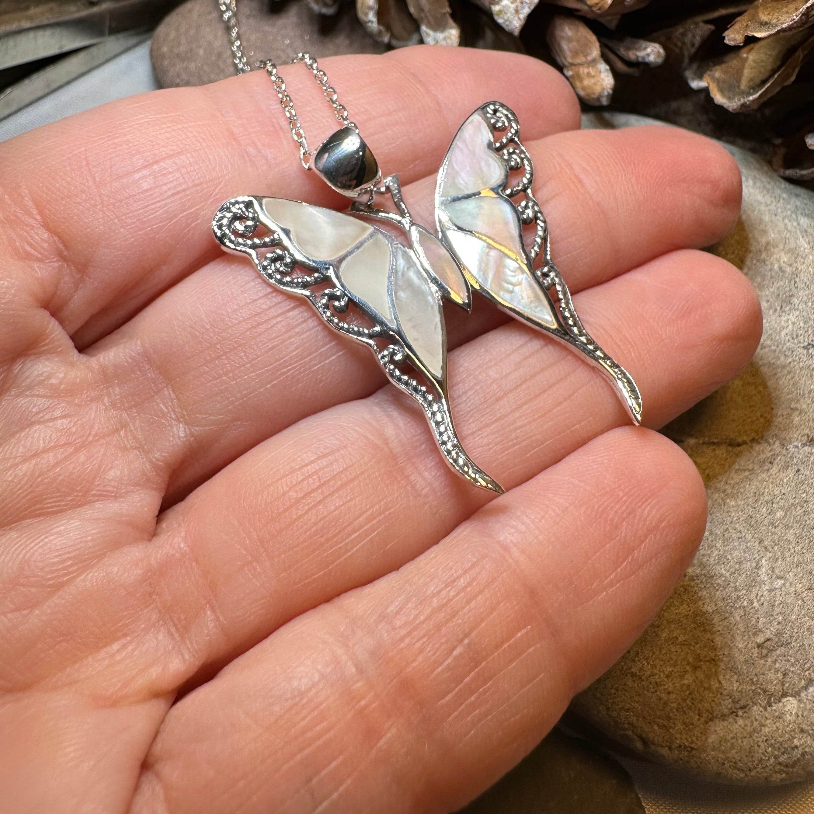 Whitney Butterfly Necklace - blue abalone shell