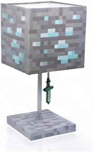 Minecraft Diamond Ore Lamp - 14-Inch LED Table Lamp with Diamond Sword Pull Chain - 
