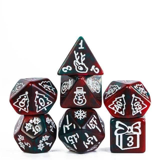 Green/Red Christmas Dice w/White Presents Trees Snowman Holiday Festive - 