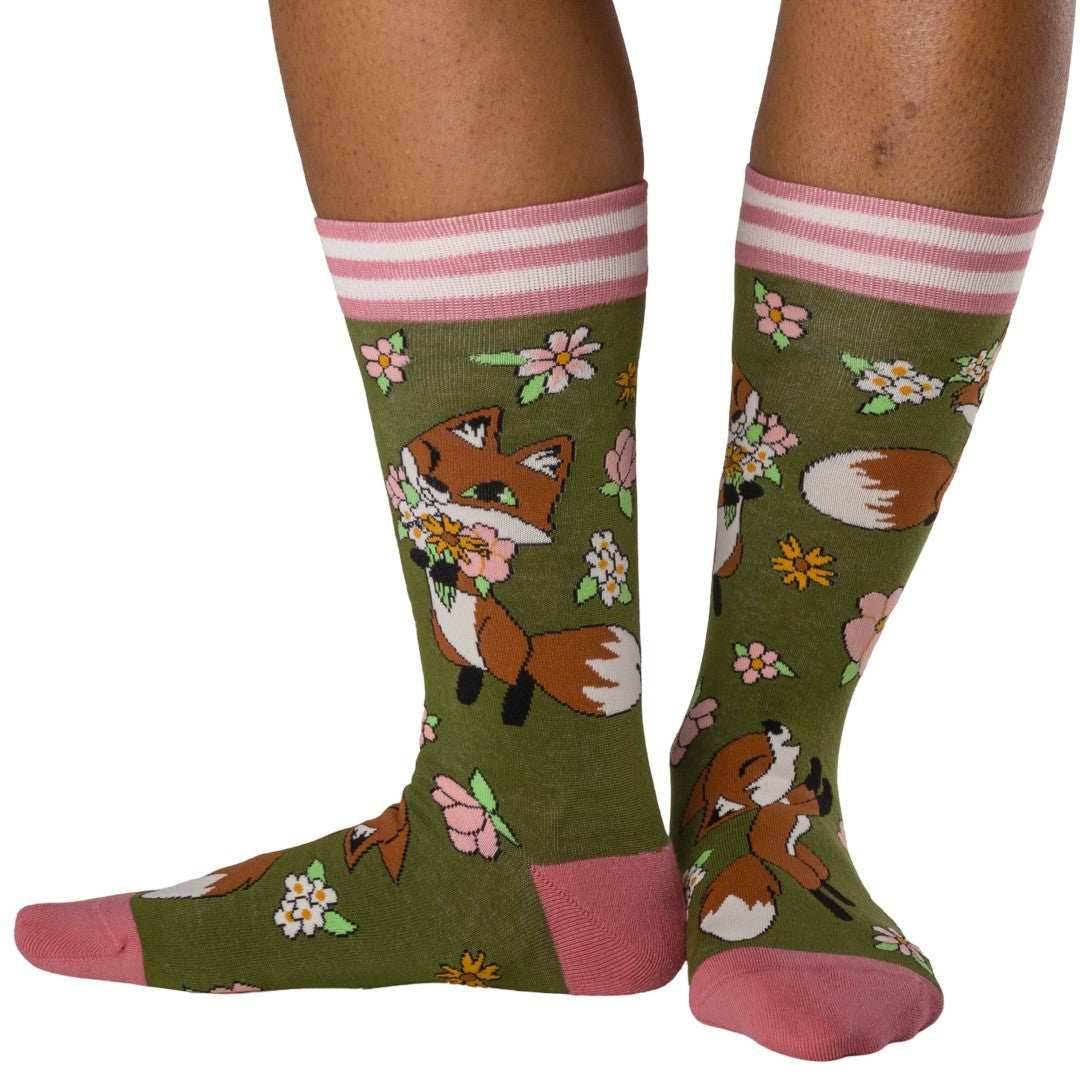 Floral Foxes Crew Socks - 