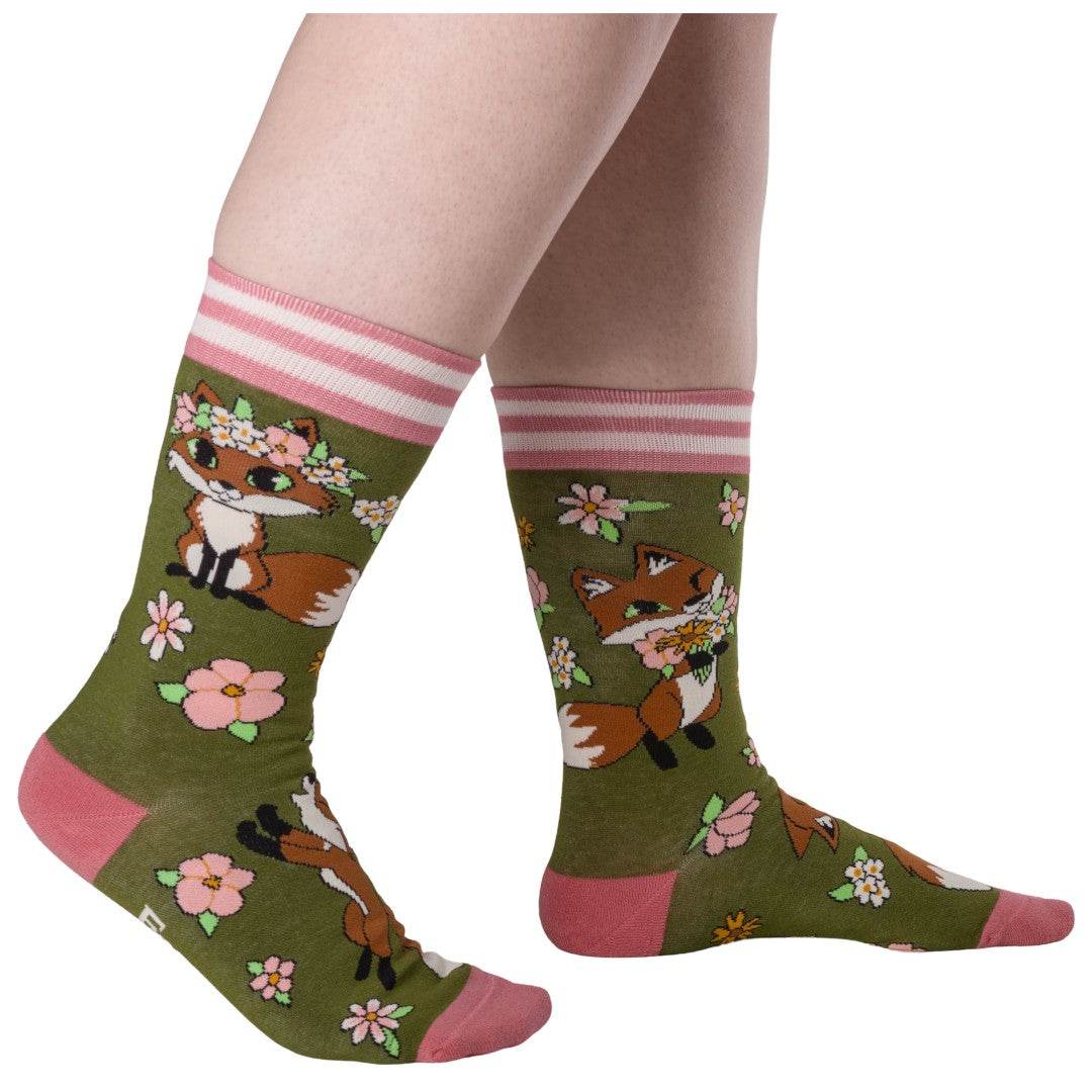 Floral Foxes Crew Socks - 