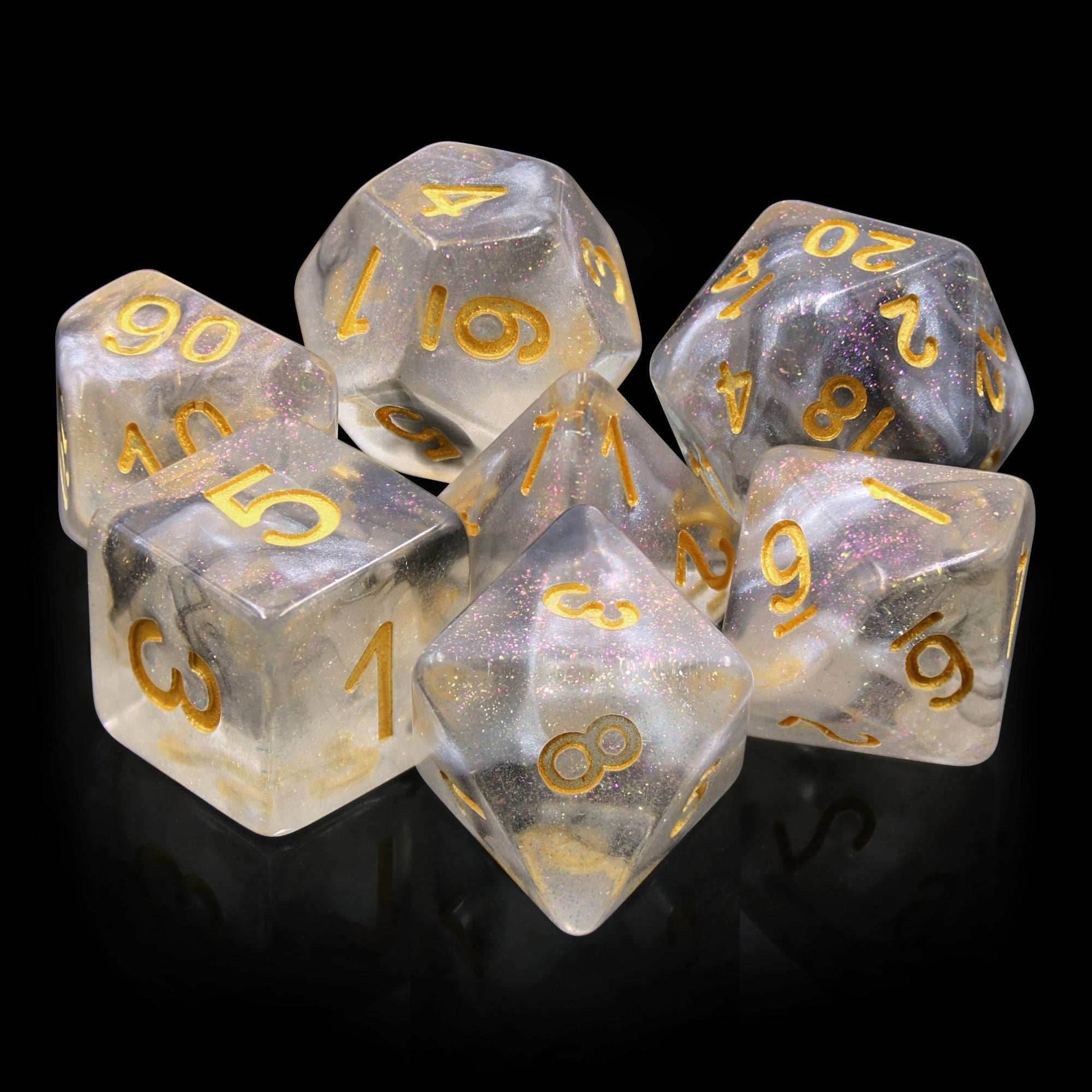 Sky Haze: Clear w/Purple Glitter Iridescent Effect 7-Dice Set - 