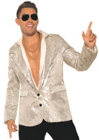 Silver Sequin Blazer Adult Men's Disco Jacket With Pockets X-Large