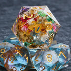 35mm Transparent Resin Giant DND D20 Flower Dice + Gold Numbers