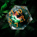 35mm Giant Green Dragon Eye Liquid Core Resin D20 Dice + Gold Numbers