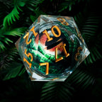 35mm Giant Green Dragon Eye Liquid Core Resin D20 Dice + Gold Numbers