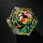 35mm Giant Green Dragon Eye Liquid Core Resin D20 Dice + Gold Numbers