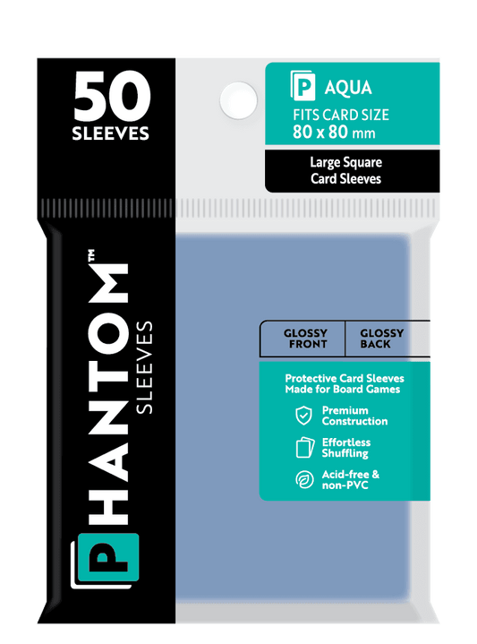Phantom Sleeves: Aqua Size (80mm x 80mm) 50 ct - Glossy Front / Glossy Back