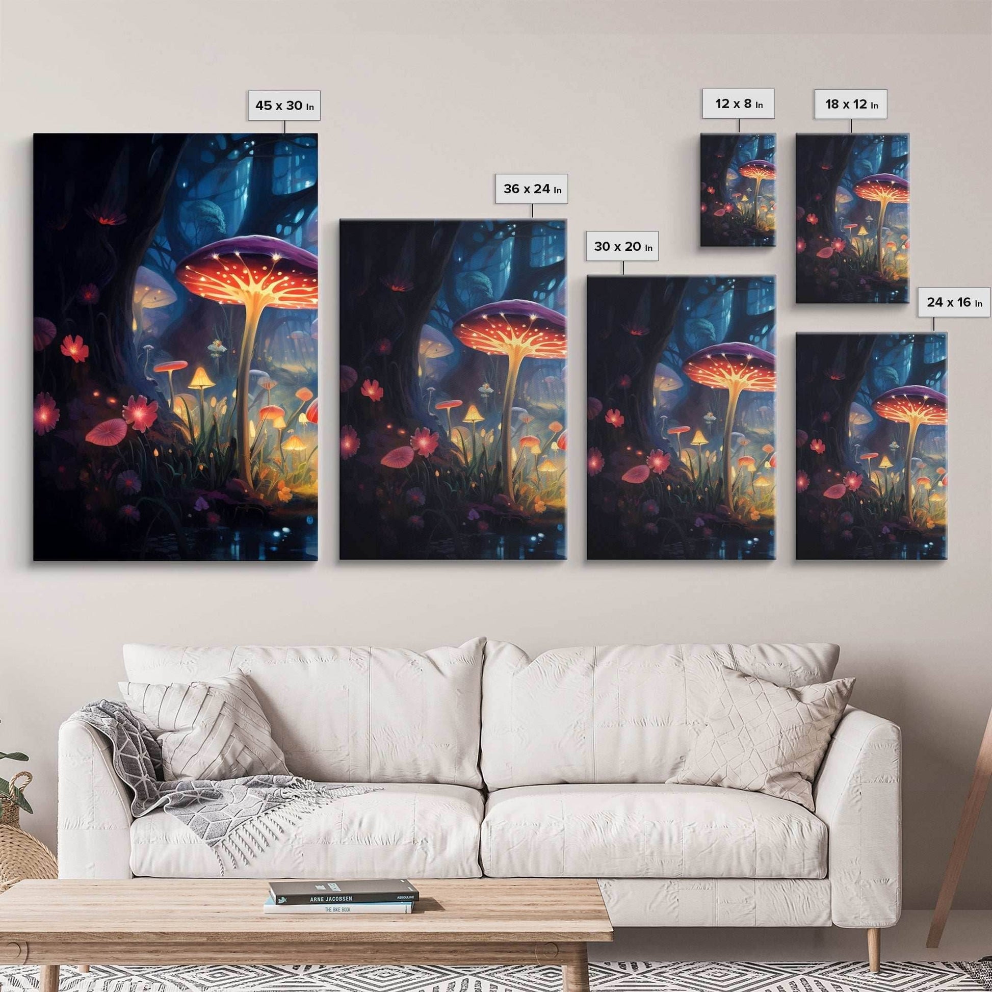 Magical dark forest art print on canvas, fantasy forest, oil style painting, large landscape wall art for home, ready to hang, 3 Piece Art - 8x12 In. - 3 Pieces / Stretched Canvas