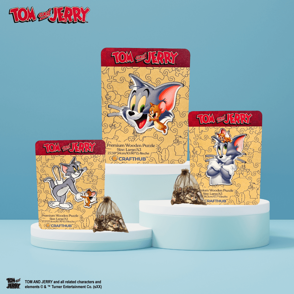Tom & Jerry Wooden Jigsaw Puzzles - A4 + Wooden Gift Box