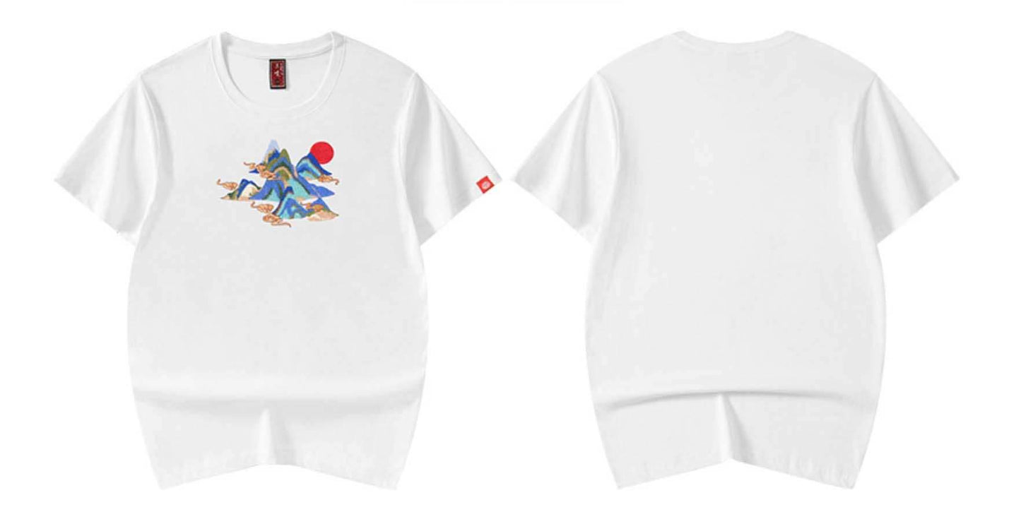 KH740 Mountains Embroidery Tee - White / S