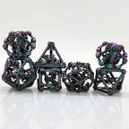 3D Metal Pterosaur Hollow Polyhedron DND Dice Set + Gradient Purple Blue