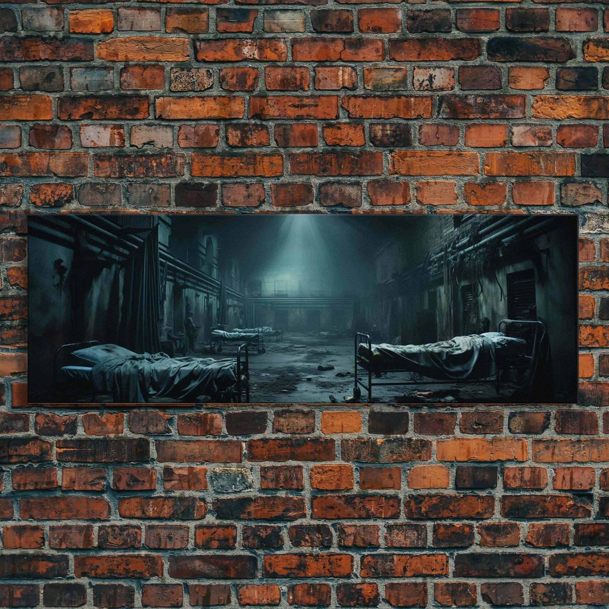 An Abandoned Insane Asylum, Canvas Print Framed Halloween Art, Spooky Decor Panoramic Halloween Art, Halloween Wall Art, Halloween Art Print - 10x30 Inches / Gallery Wrap Canvas - Ready To Hang