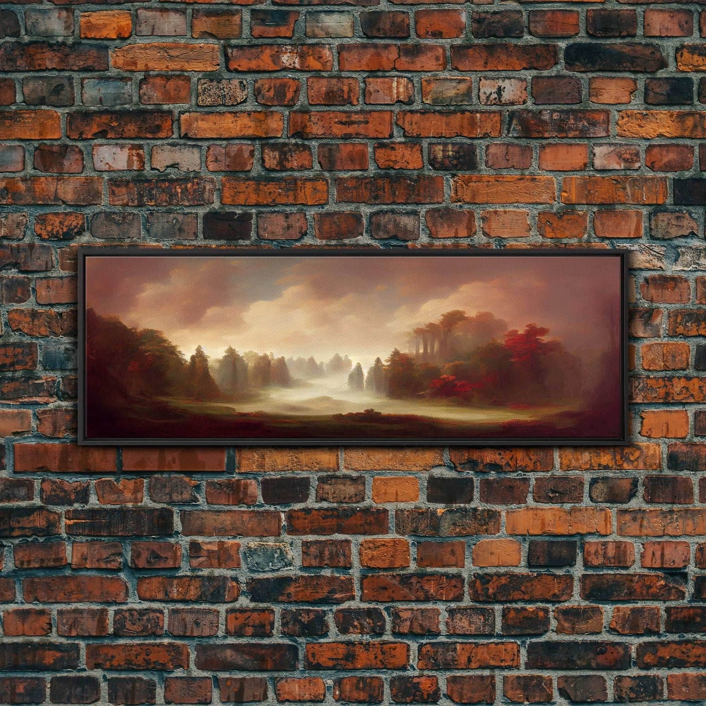 Hazy Forest Fantasy Art, Ready To Hang Canvas Print, Panoramic Art, Fog Covered Forest High Fantasy RPG Concept Art - 10x30 Inches / Black Frame