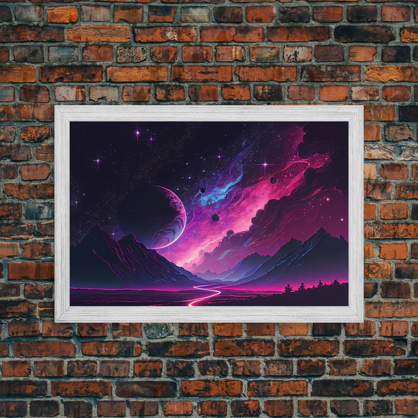 Alien Planet Fantasy Landscape Mountains Pink Voilet Fine Art Print, Wall Art Print, Wall Poster, Wall Décor - 8x12 Inches / Gold Frame