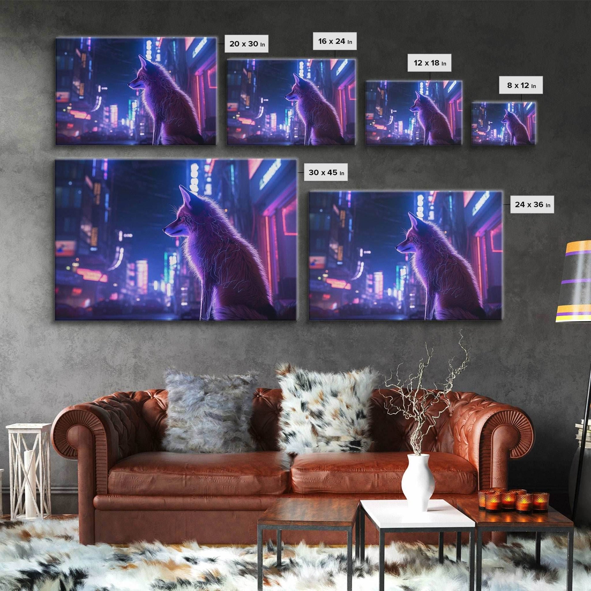 Alley Fox, Cyberpunk city, framed canvas print, urban decay art - 8x12 Inches / Gallery Wrap Canvas - Ready To Hang