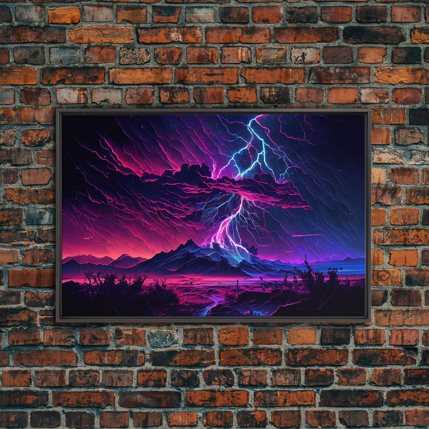 The Thunder Storm, framed canvas print, synthwave style fantasy art - 8x12 Inches / Black Frame