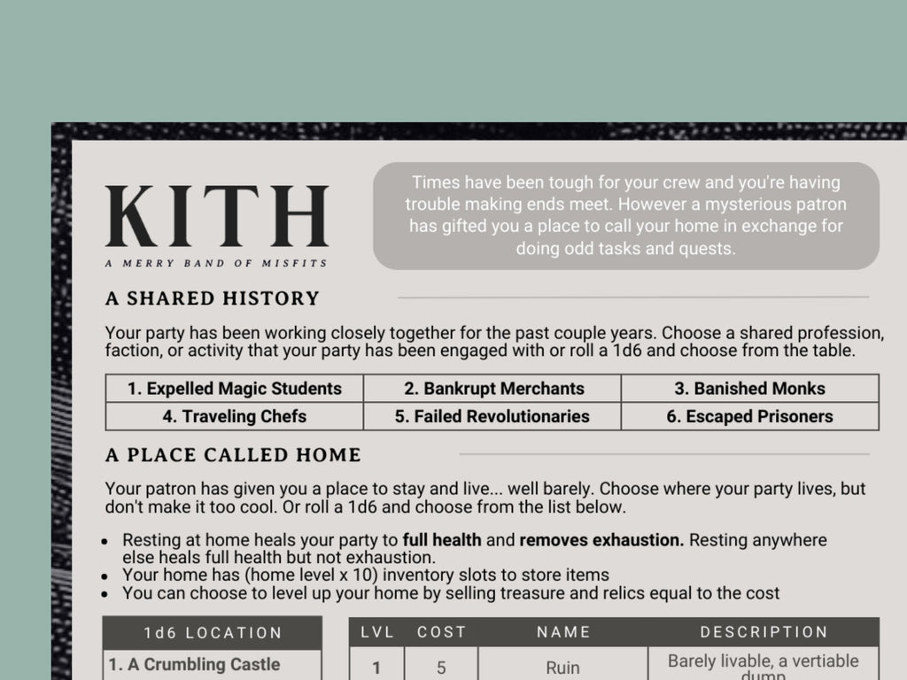 KITH: A One-Page TTRPG