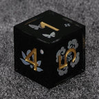Black resin DND dice set with silver-white vintage magic emblem + gold numbers