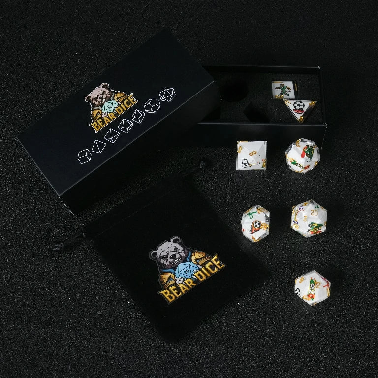 Football-Themed Resin Polyhedral D&D Dice Set+ Gold Lettering