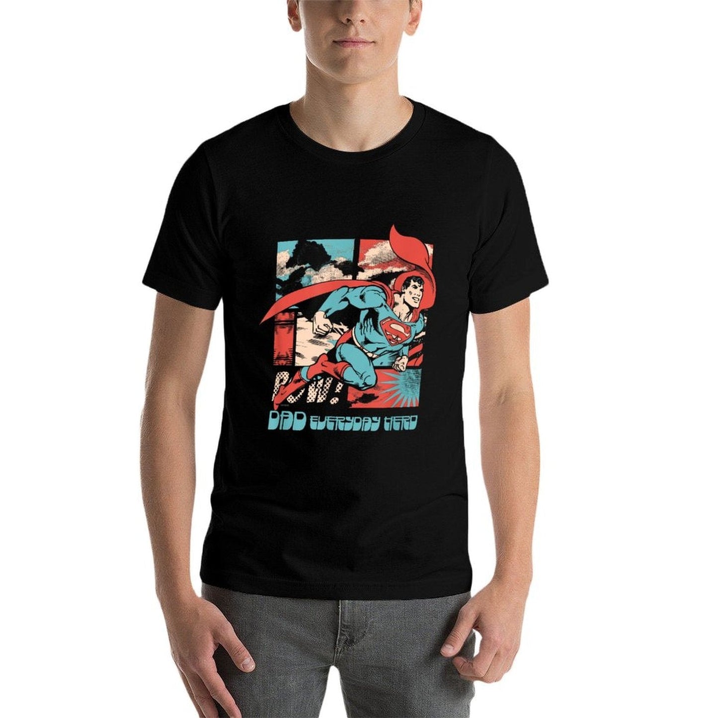 DC Comics Superman Fathers Day Everyday Hero Vintage Panels  Rolled Sleeves T-Shirt