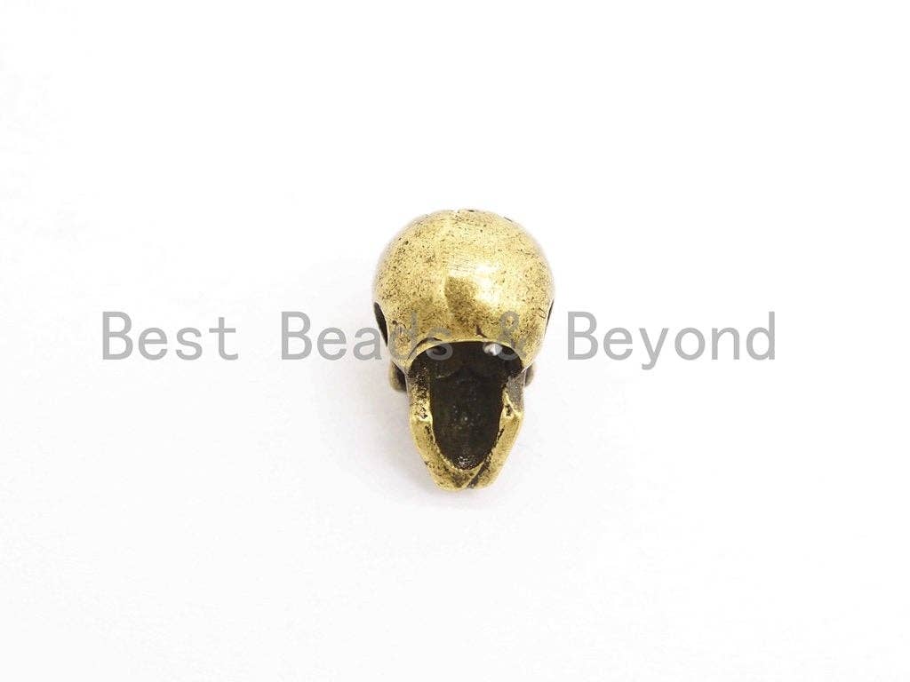 3D Antique Style Skull Bead, CZ Pave Skull Beads, Gold/Silver/Copper Skull Charm, Men's Bracelet Beads, 8.7x12x9.6mm, 1pc, sku#Y139