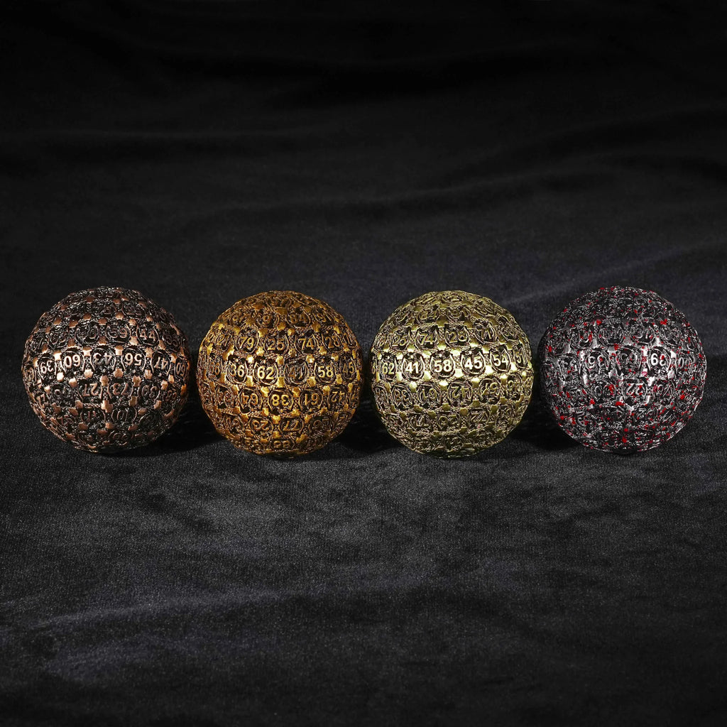 Dragon's Castle - Gold Round D100 Metal DND Dice 50mm