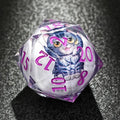 50mm Resin Luminous Cartoon Blue Cat Liquid Core DND D20 Dice + Purple Numbers