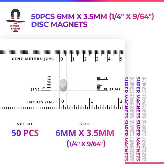 50pcs 6mm x 3.5mm (Approximately 1/4" x 9/64") Disc Magnets