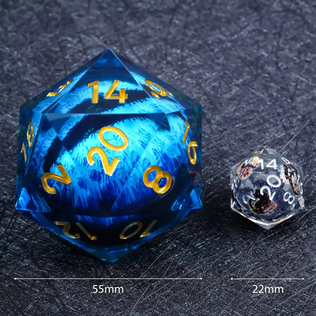 55mm Giant D20 Dice Resin Liquid Core Dragon Eye RPG Dice