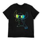 Lilo & Stitch Cool Stitch Neon Outline Chest Portrait Wrinkle-resistant T-Shirt