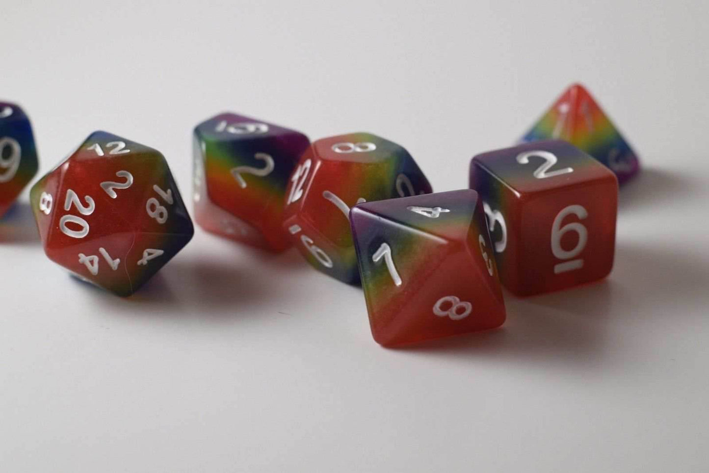 New Rainbow Aurora Poly Dice Set Blue Green Yellow Orange Red Purple (7) RPG DnD - 