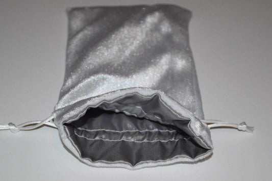 Large White Velvet Gift Bag Game Dice Bag w/ Grey Velvet Lining Counter Pouch - 